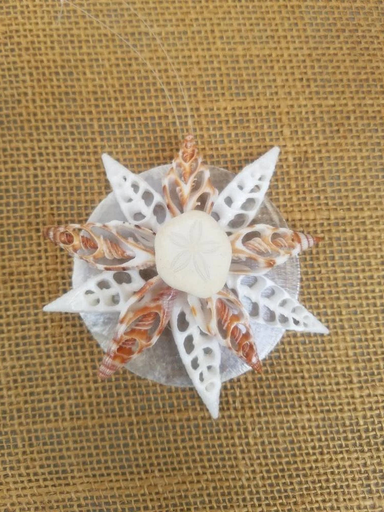 OOAK Seashell Snowflake Ornament, Seashell Christmas Snowflake Ornament, Coastal Christmas Shell Snowflake