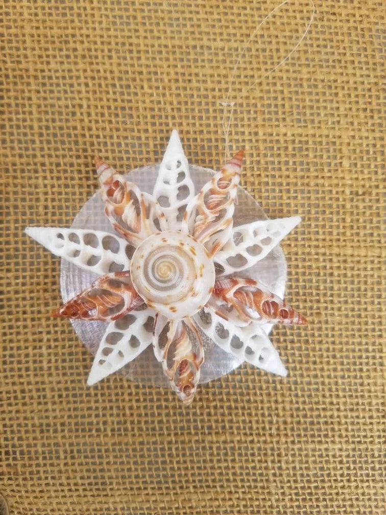 OOAK Seashell Snowflake Ornament, Seashell Christmas Snowflake Ornament, Coastal Christmas Shell Snowflake