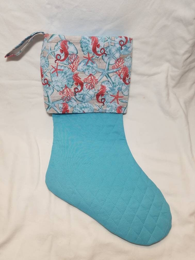 Sea Life Coastal Christmas Stocking, Coastal Themed Christmas Stockings