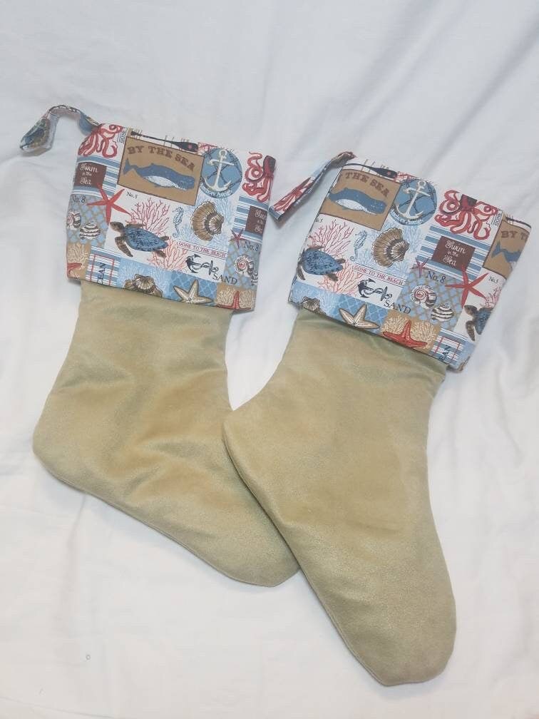 Sea Life Coastal Christmas Stocking, Coastal Themed Christmas Stockings