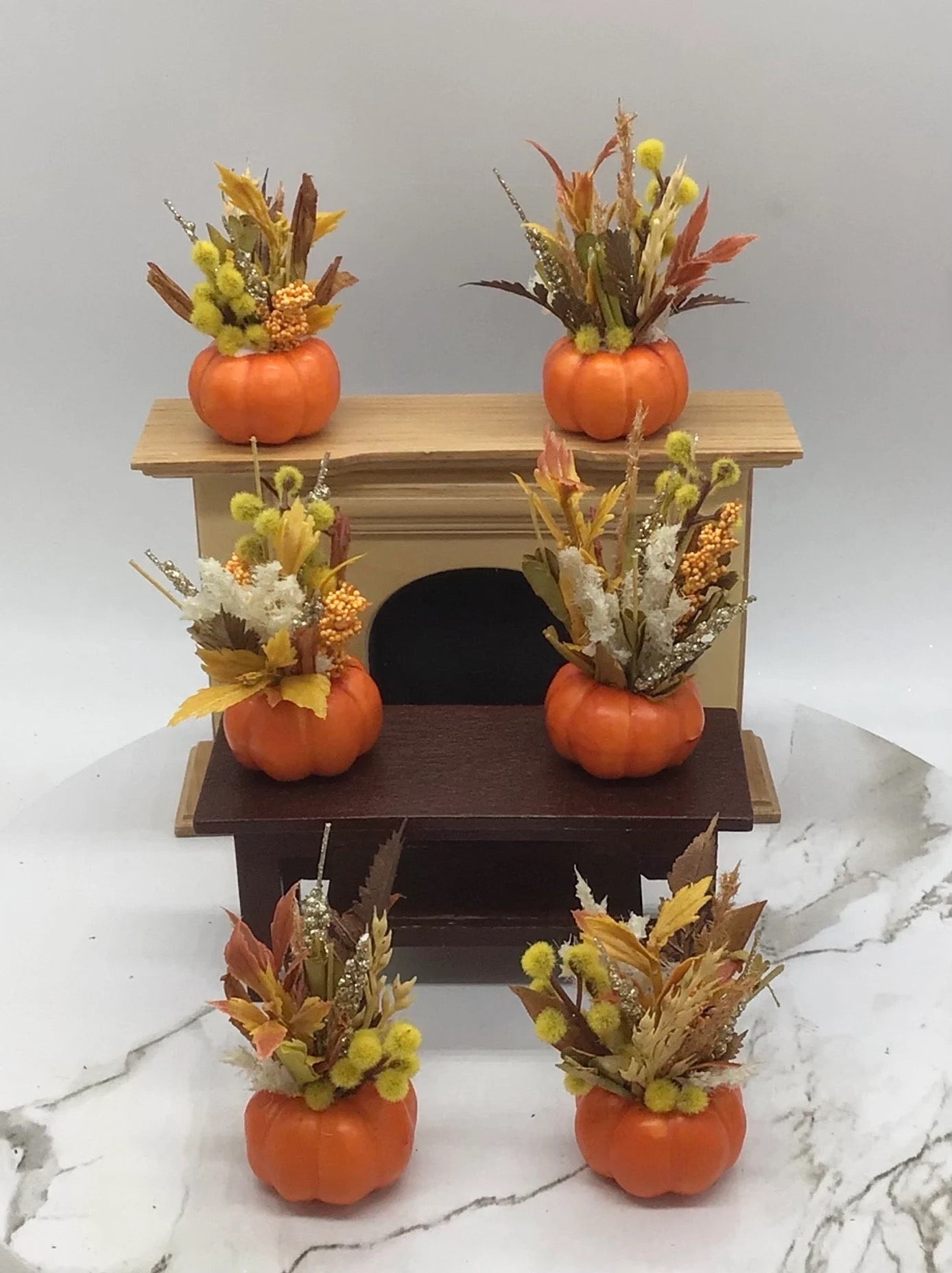OOAK Miniature Pumpkin with Floral Arrangement I Miniature Fall Centerpiece I Miniature Dollhouse Fall Decor 1:12 Scale