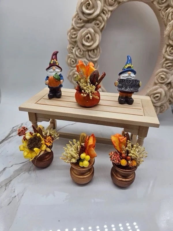 OOAK Miniature Pumpkin with Floral Arrangement I Miniature Fall Centerpiece I Miniature Dollhouse Fall Decor 1:12 Scale