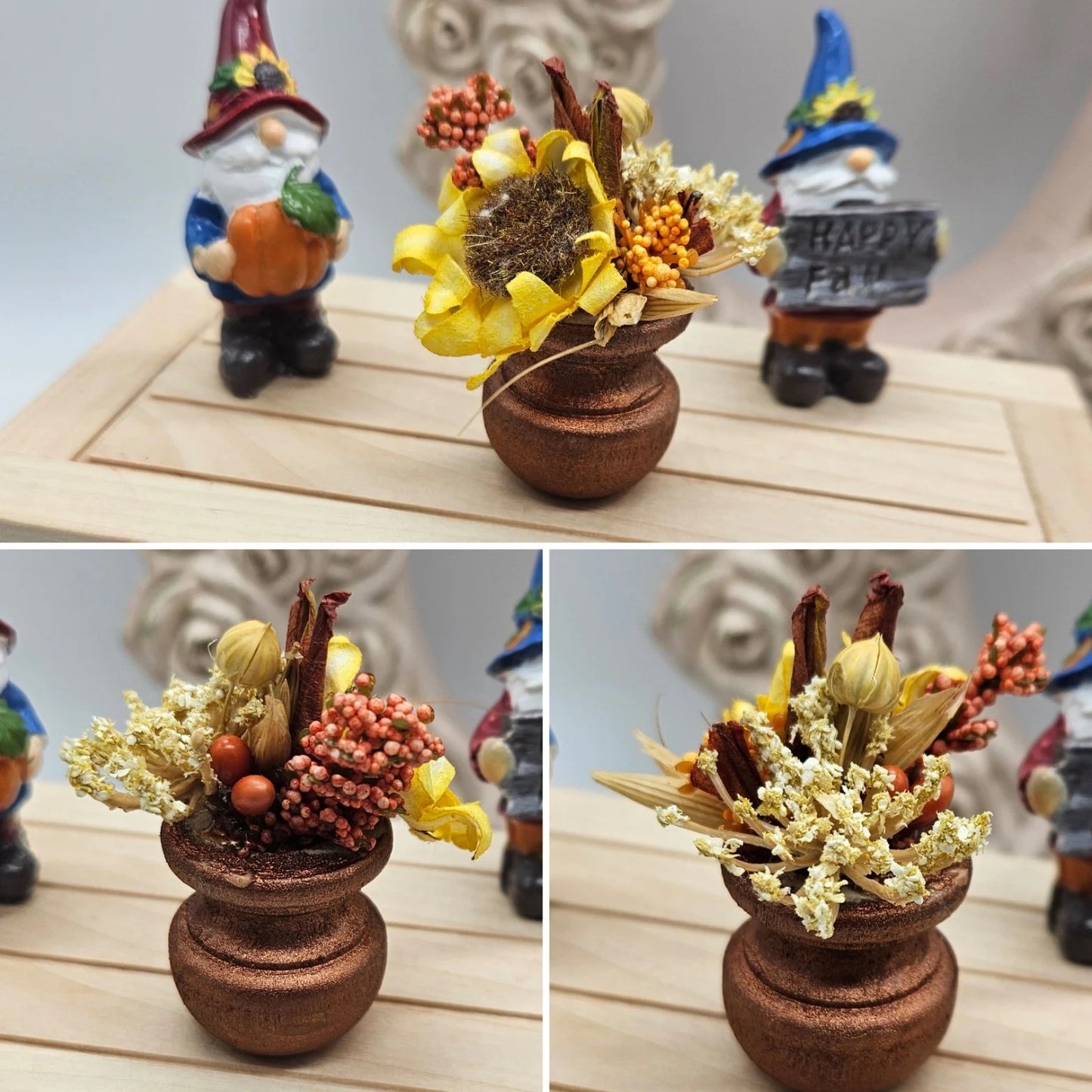 OOAK Miniature Pumpkin with Floral Arrangement I Miniature Fall Centerpiece I Miniature Dollhouse Fall Decor 1:12 Scale