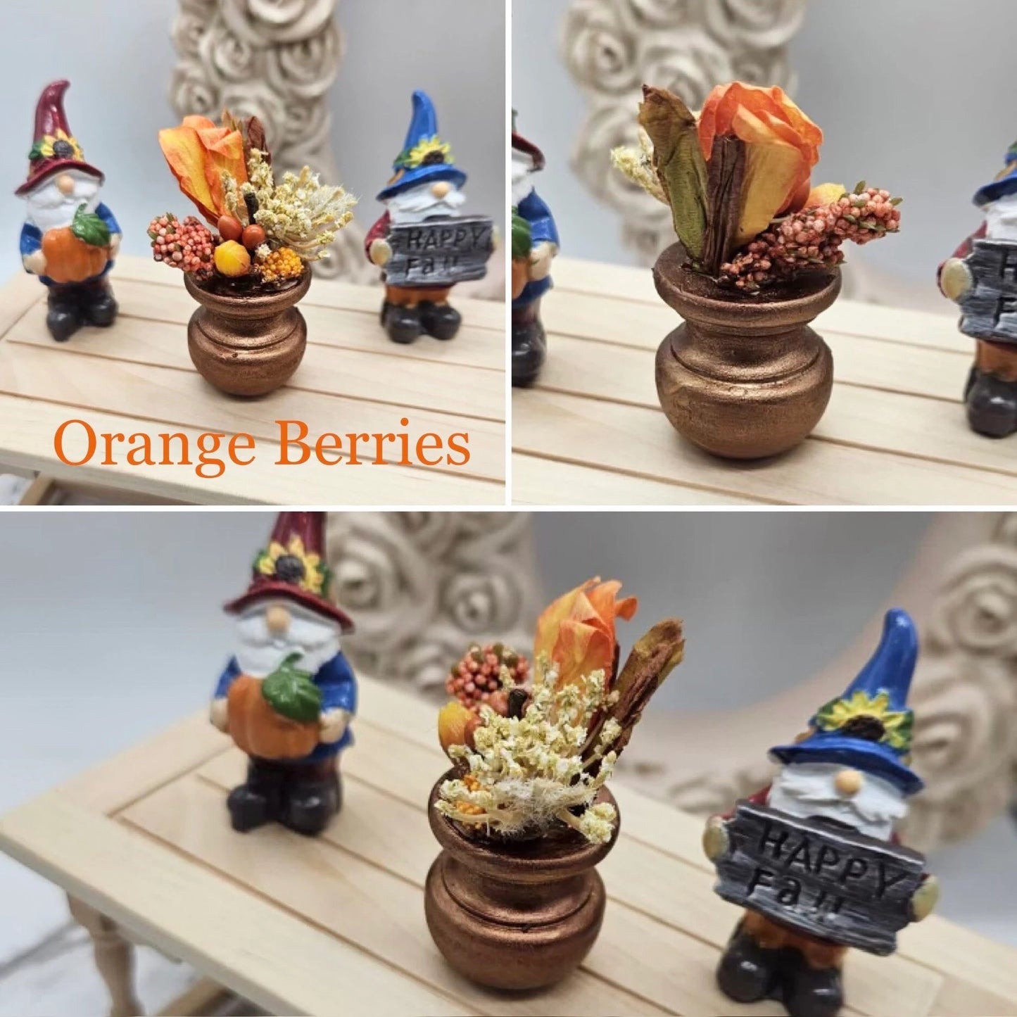 OOAK Miniature Pumpkin with Floral Arrangement I Miniature Fall Centerpiece I Miniature Dollhouse Fall Decor 1:12 Scale