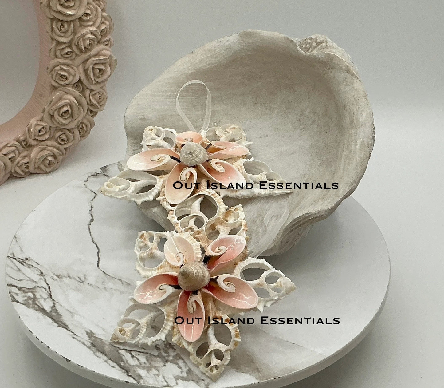 OOAK Handmade Seashell Snowflake I Coastal Christmas Ornament I Shell Christmas Ornament I Seashell Snowflake With Hints Of Pink