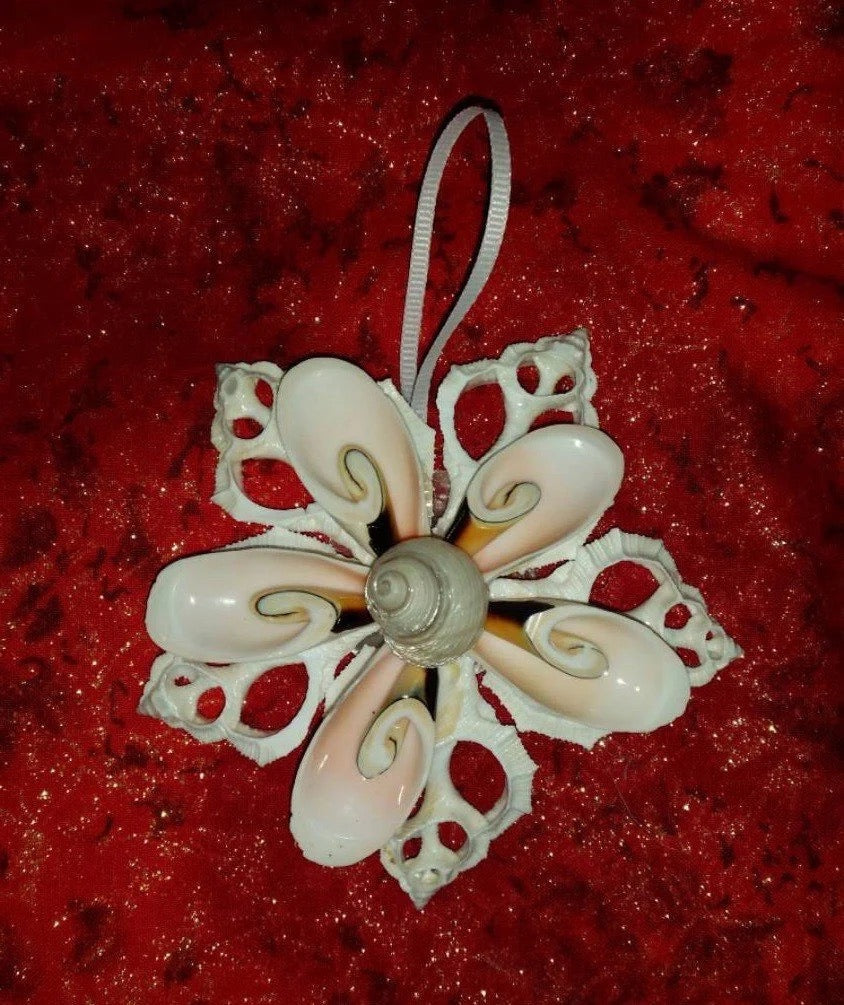 OOAK Handmade Seashell Snowflake I Coastal Christmas Ornament I Shell Christmas Ornament I Seashell Snowflake With Hints Of Pink