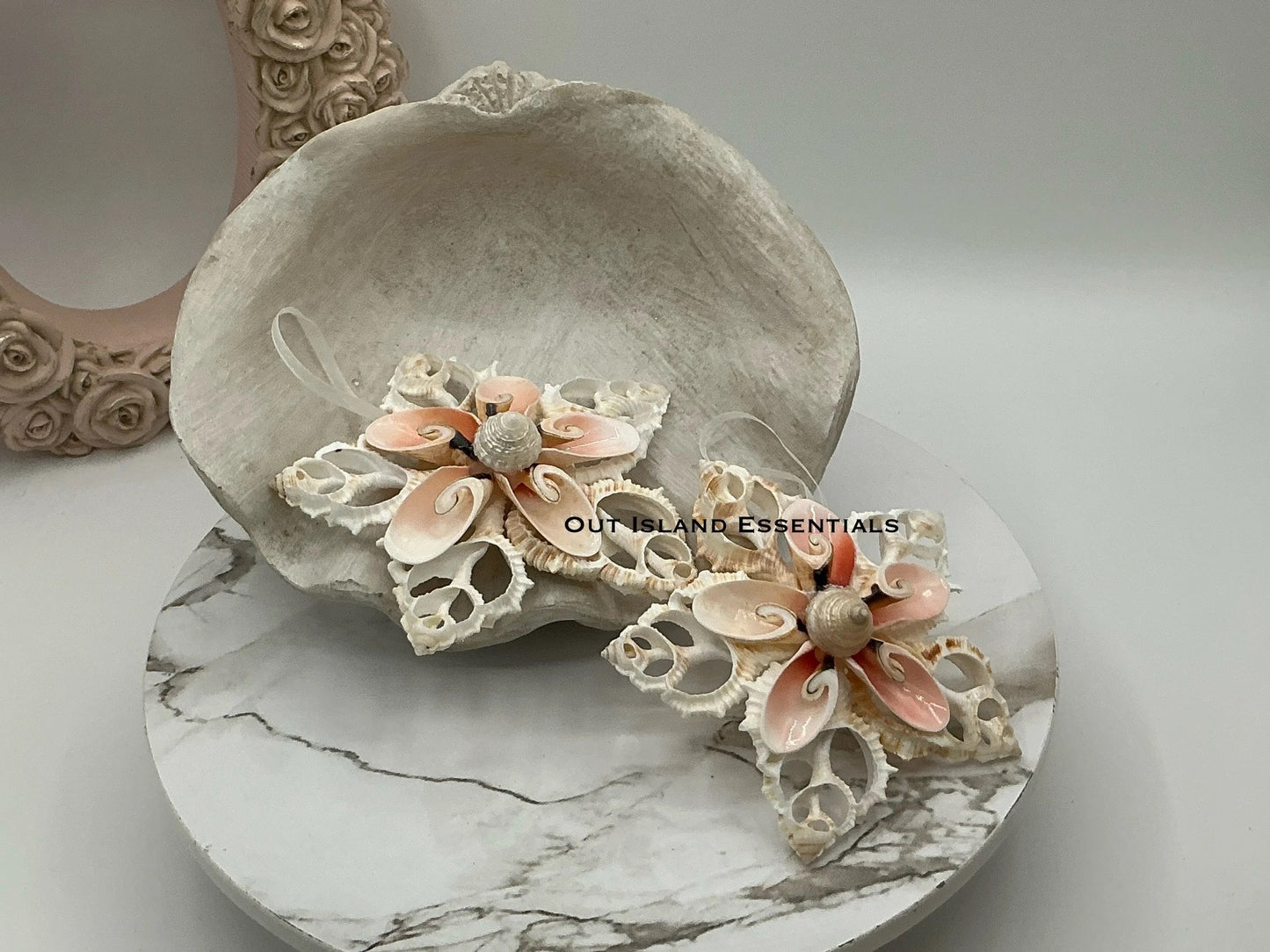 OOAK Handmade Seashell Snowflake I Coastal Christmas Ornament I Shell Christmas Ornament I Seashell Snowflake With Hints Of Pink