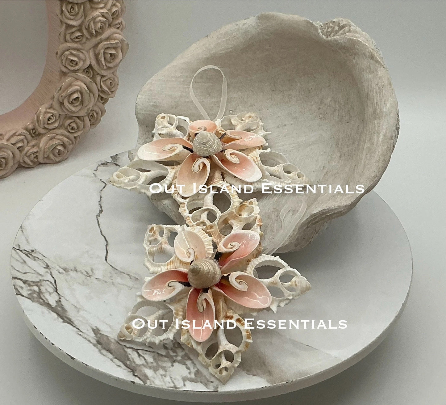 OOAK Handmade Seashell Snowflake I Coastal Christmas Ornament I Shell Christmas Ornament I Seashell Snowflake With Hints Of Pink