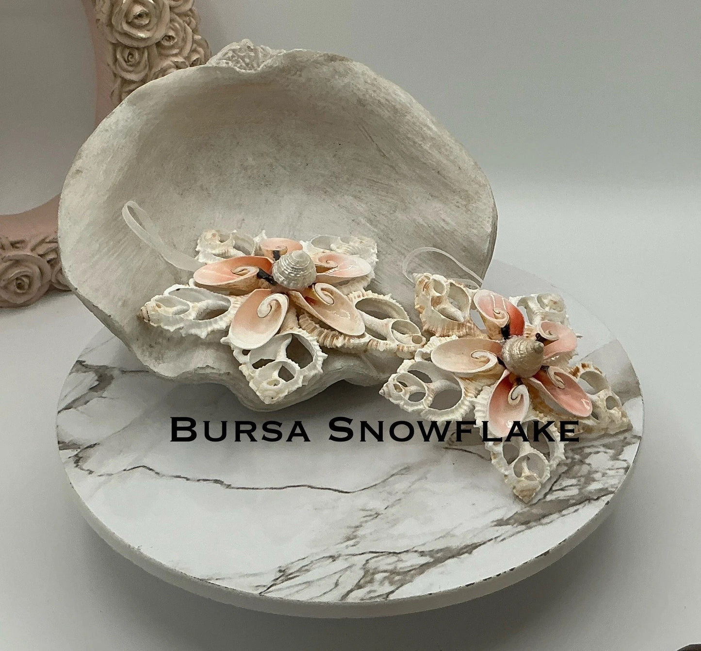 OOAK Handmade Seashell Snowflake I Coastal Christmas Ornament I Shell Christmas Ornament I Seashell Snowflake With Hints Of Pink