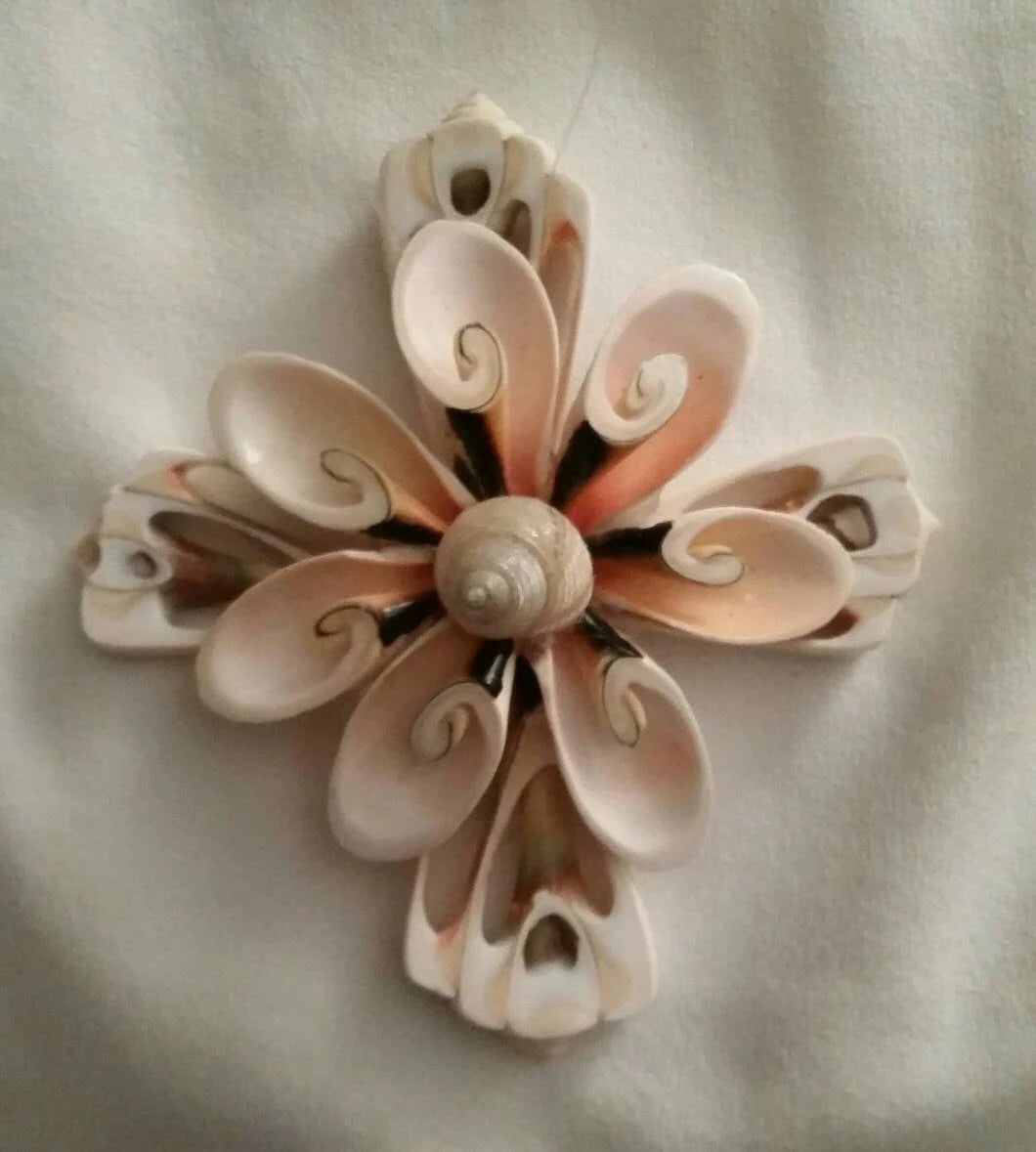 OOAK Seashell Cross Christmas Ornament, Costal Christmas Ornament, Beach Themed Crucifix