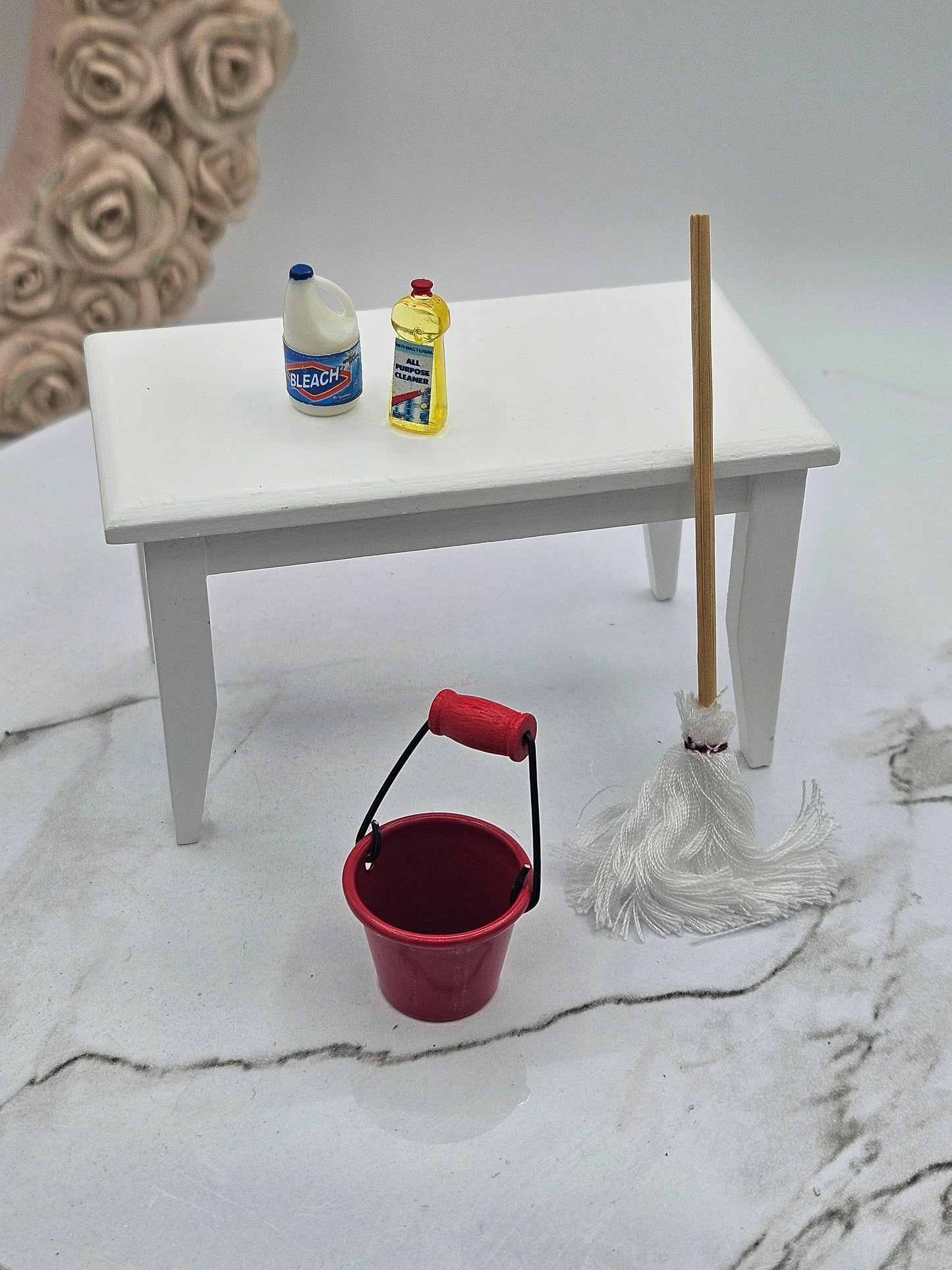 Miniature Mop I Dollhouse Miniature Mop I Miniature Red Cleaning Bucket I 1 12 Scale