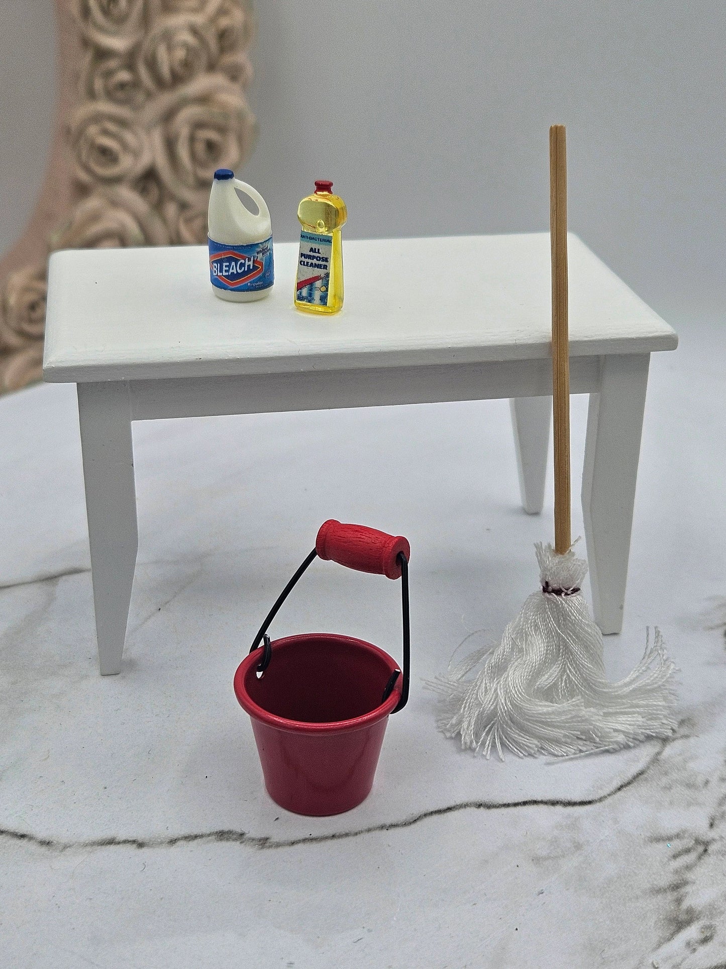 Miniature Mop I Dollhouse Miniature Mop I Miniature Red Cleaning Bucket I 1 12 Scale