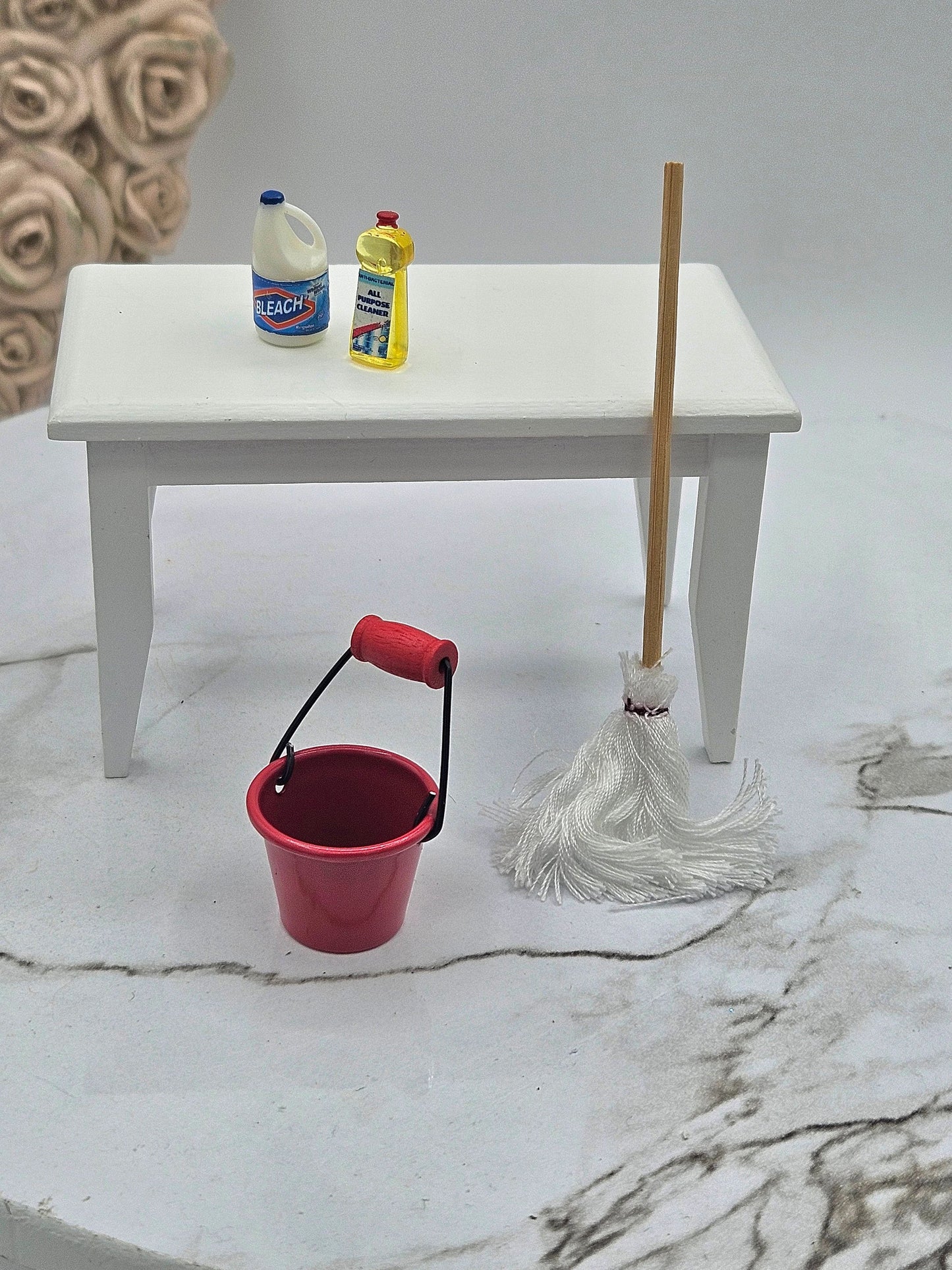 Miniature Mop I Dollhouse Miniature Mop I Miniature Red Cleaning Bucket I 1 12 Scale