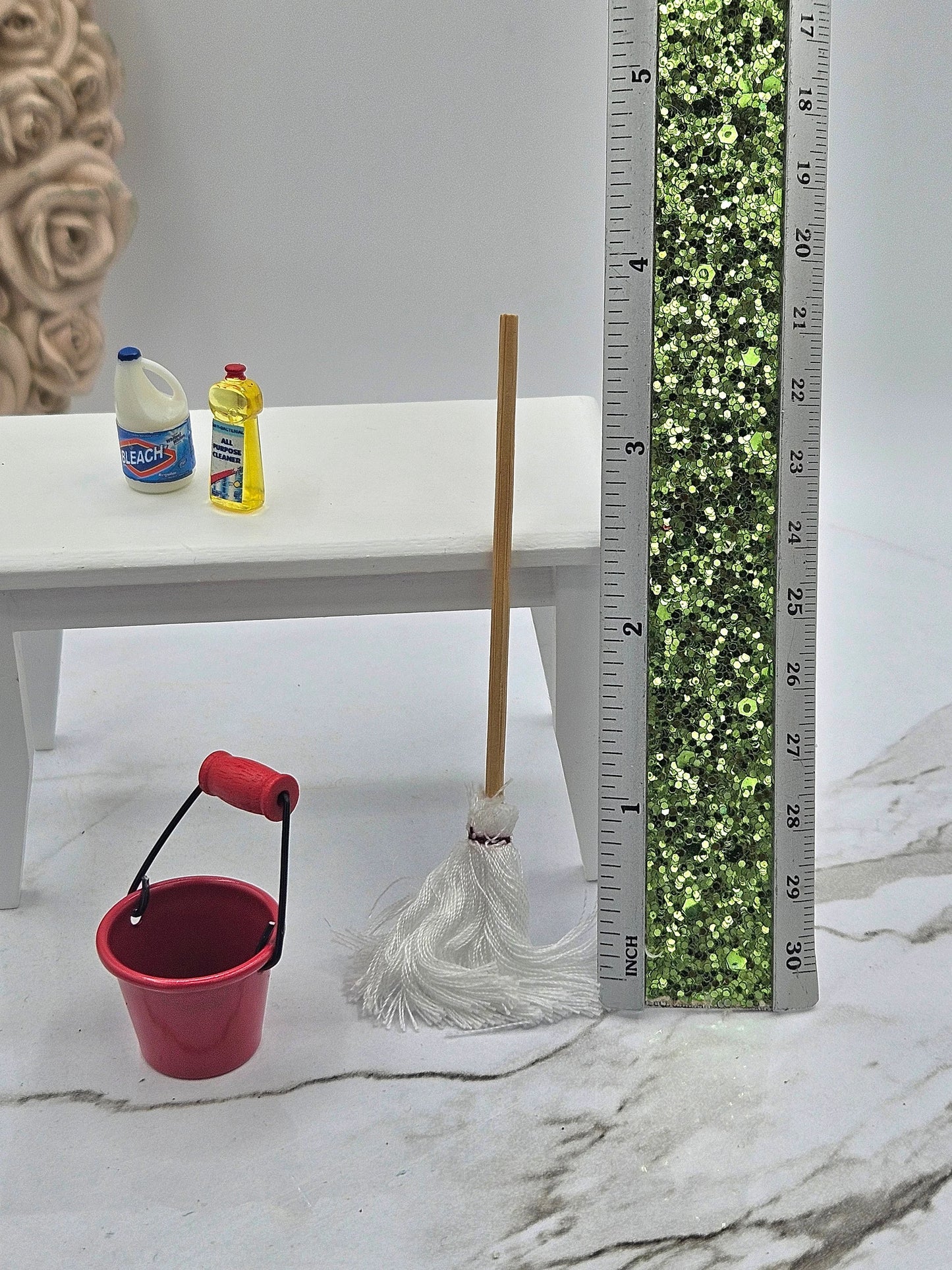 Miniature Mop I Dollhouse Miniature Mop I Miniature Red Cleaning Bucket I 1 12 Scale