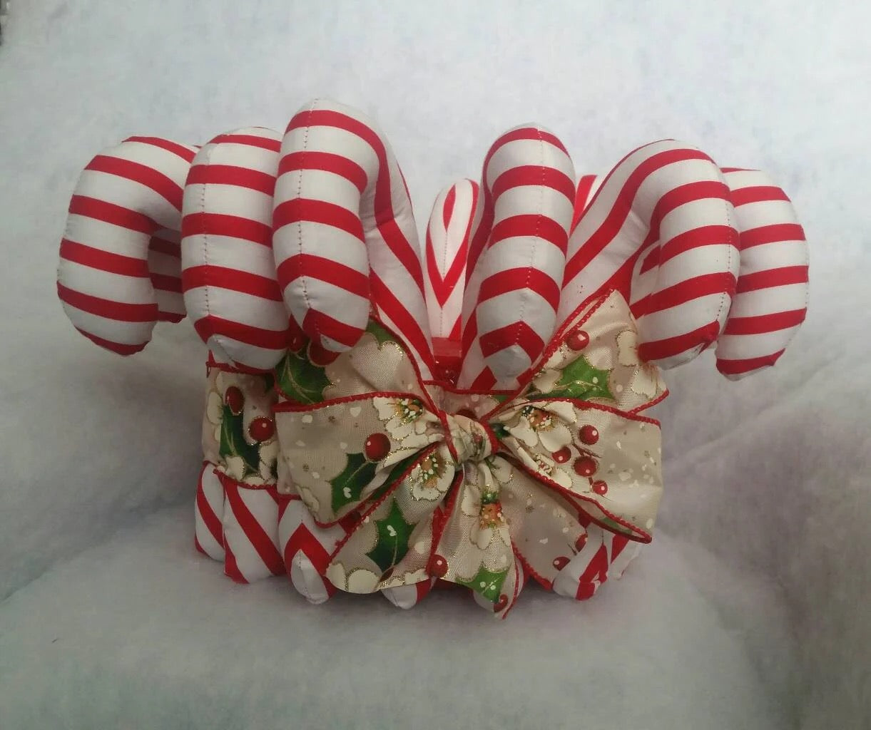 OOAK Candy Cane Christmas Baskets, Fabric Candy Cane Centerpiece Christmas Centerpiece, Unique Christmas Decoration