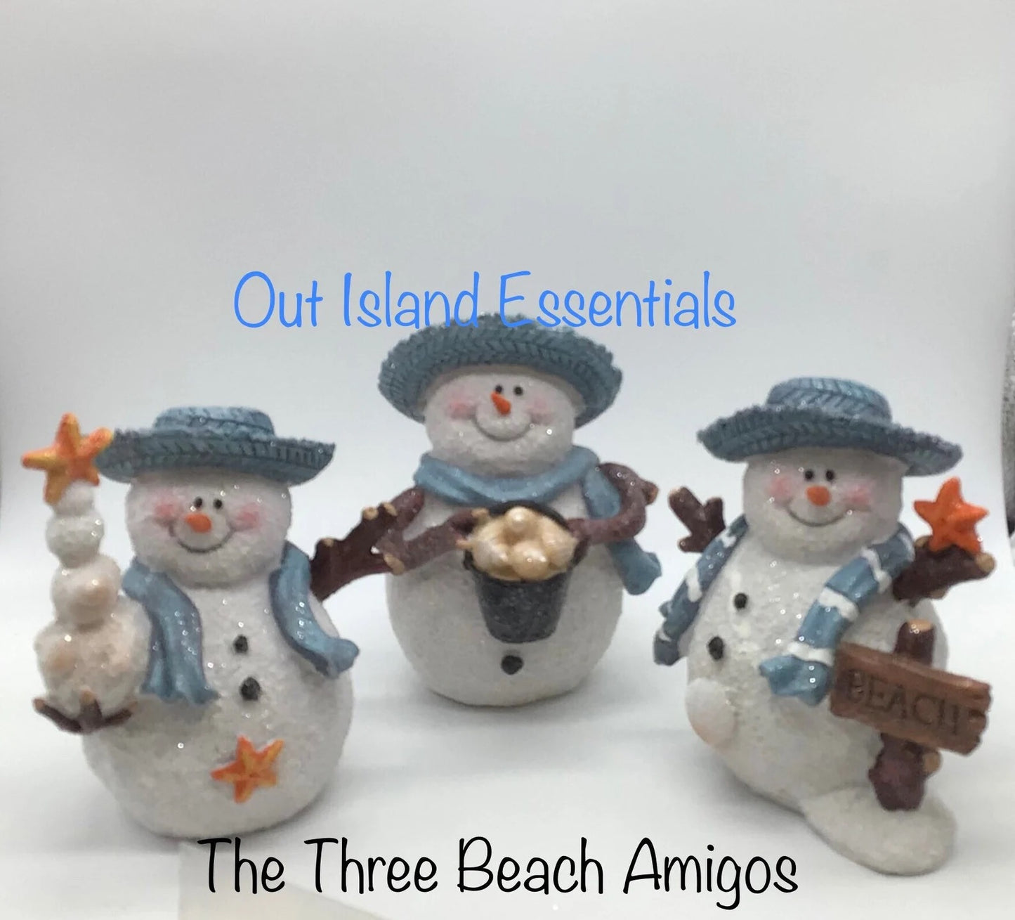 Three Amigos Snowman Christmas Statues I Snowman Decor I Take Me To The Beach Coastal Christmas