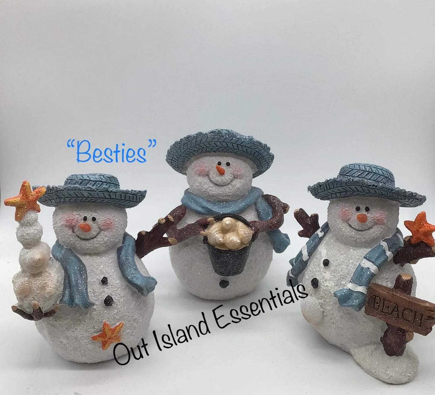 Three Amigos Snowman Christmas Statues I Snowman Decor I Take Me To The Beach Coastal Christmas