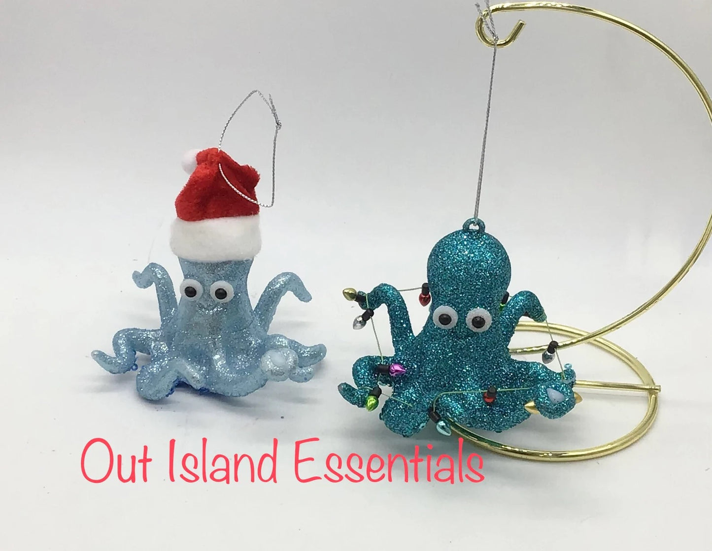 Octopus Ornament I Blue Or Pink Glitter Coastal Octopus Cute Octopus Ornaments