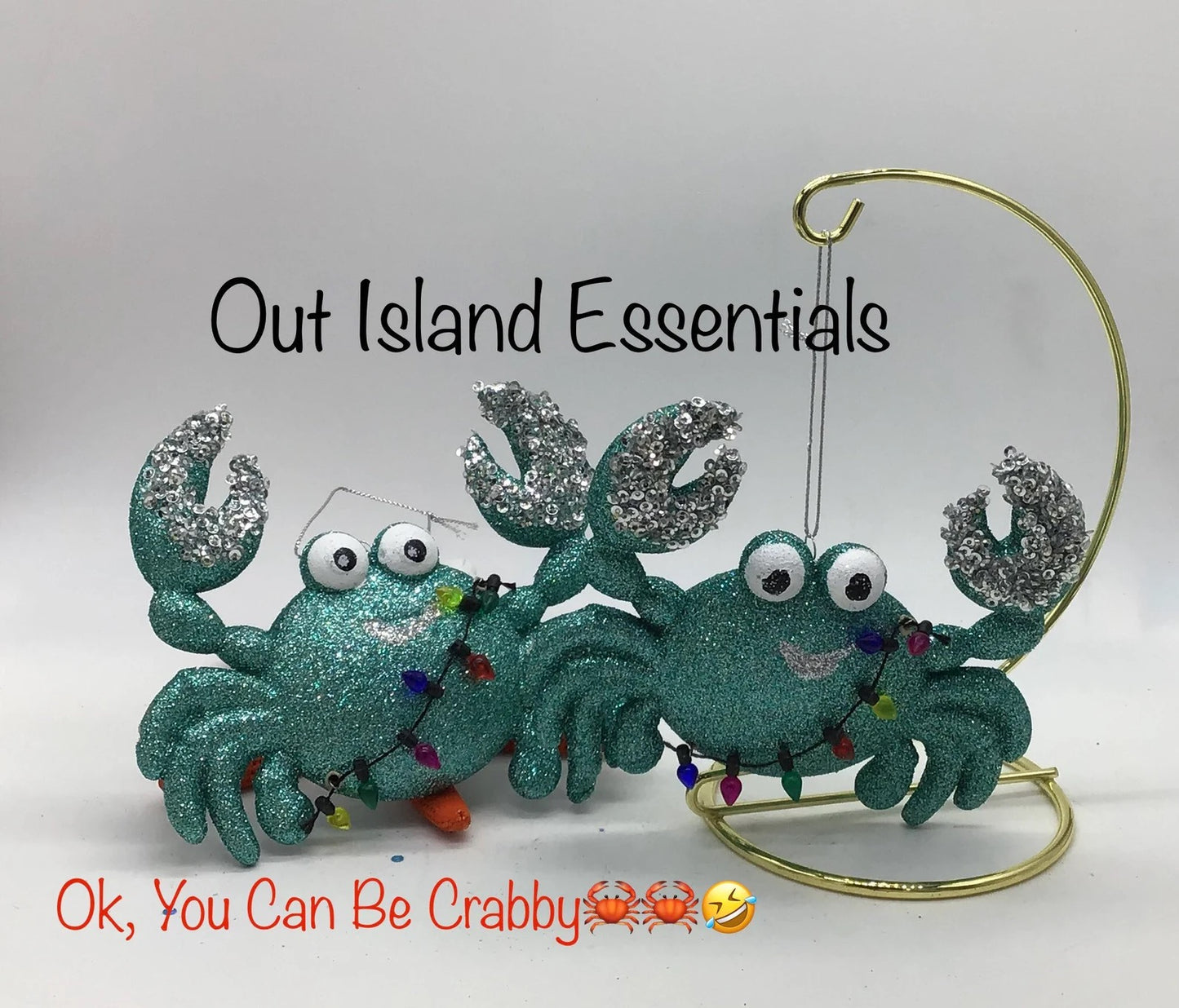 Whimsical Glitter Crab Ornament Cute Crab Ornaments I Coastal Crab Tangled In Lights Ornaments