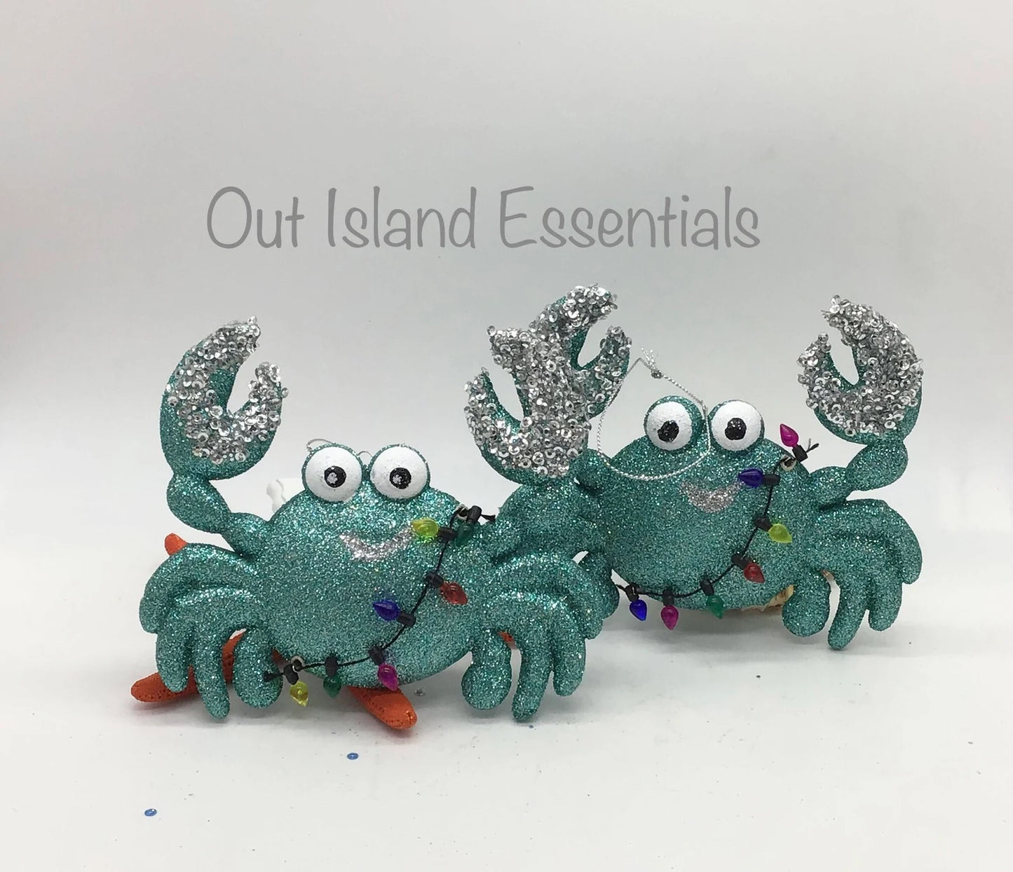 Whimsical Glitter Crab Ornament Cute Crab Ornaments I Coastal Crab Tangled In Lights Ornaments