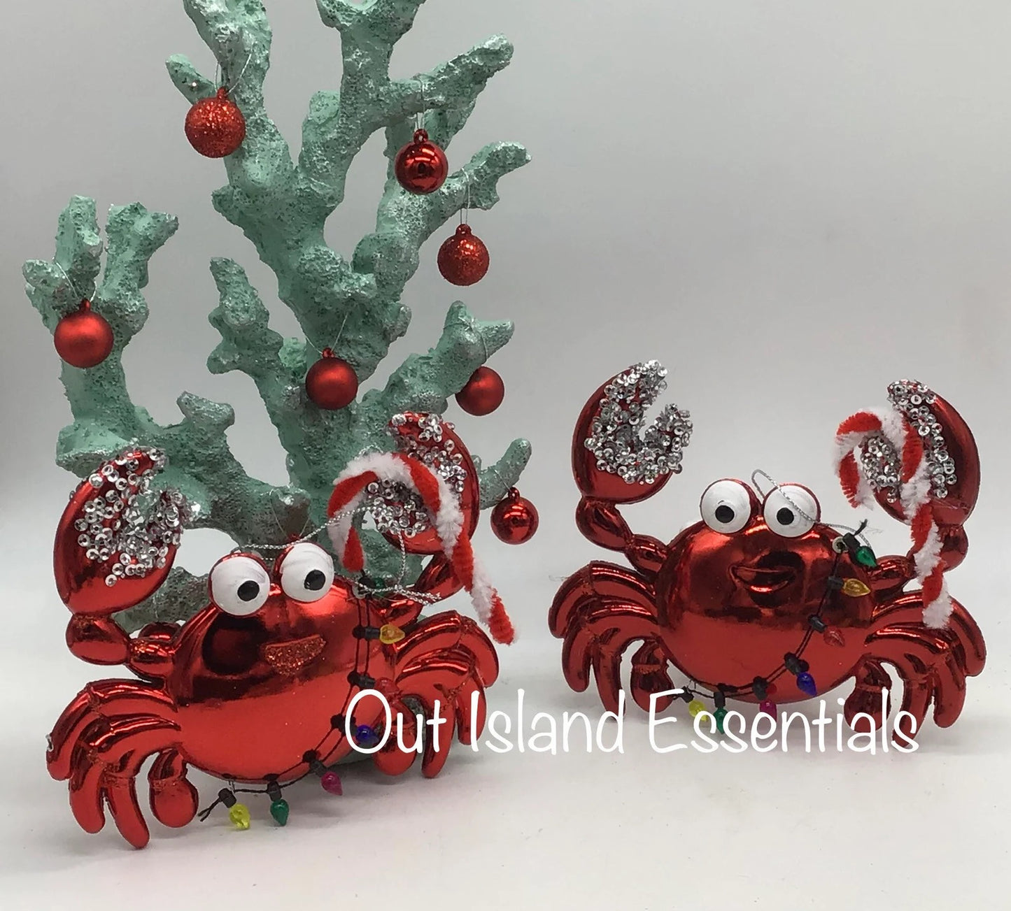 Whimsical Glitter Crab Ornament Cute Crab Ornaments I Coastal Crab Tangled In Lights Ornaments