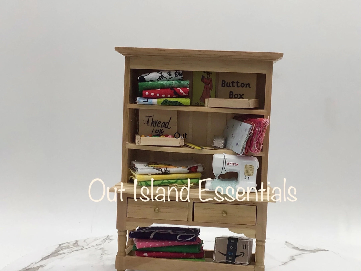 Dollhouse Sewing Hutch, OOAK Handmade Dollhouse Sewing Display