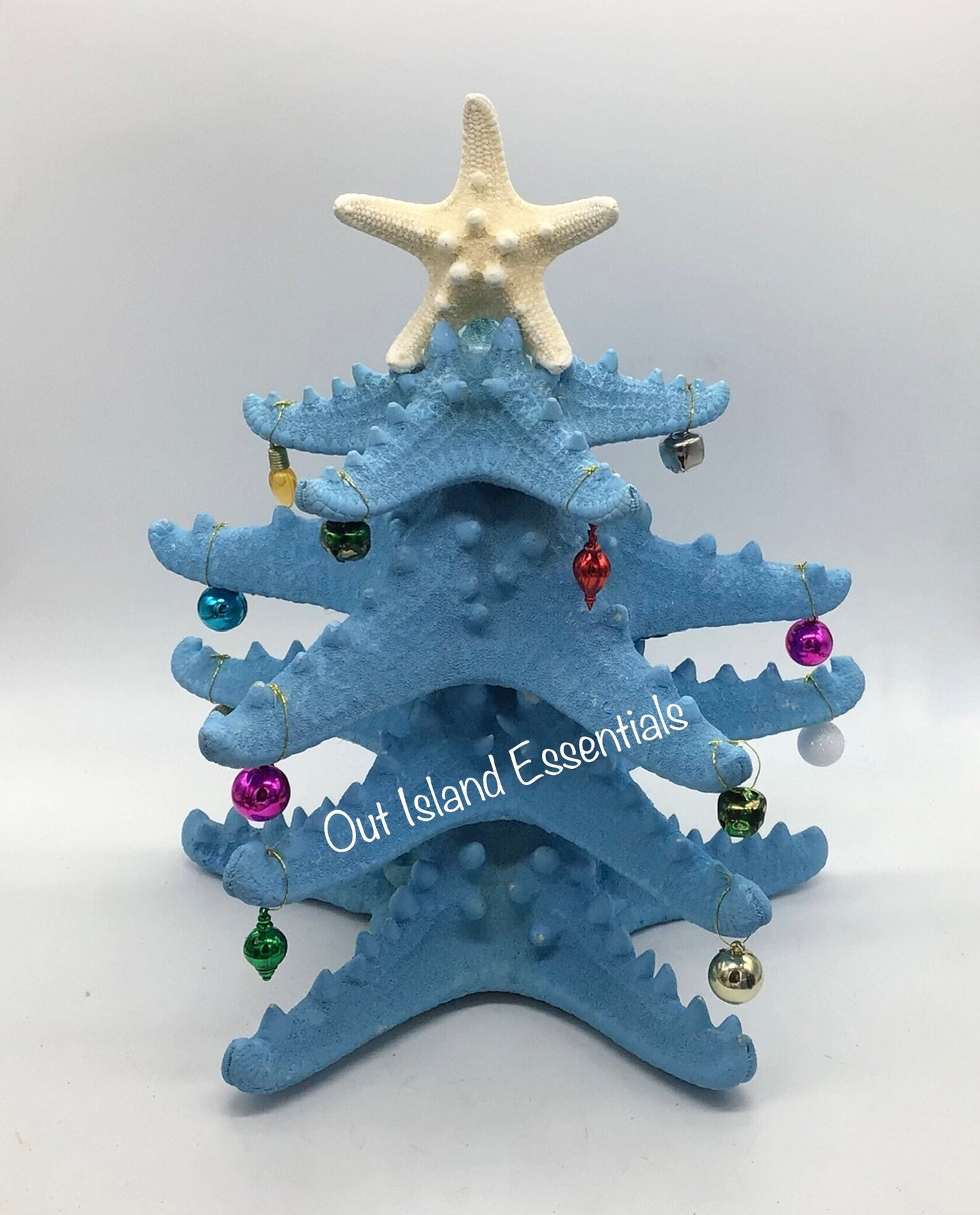 Handmade Starfish Christmas Tree Decoration, Blue Tabletop Starfish Christmas Tree