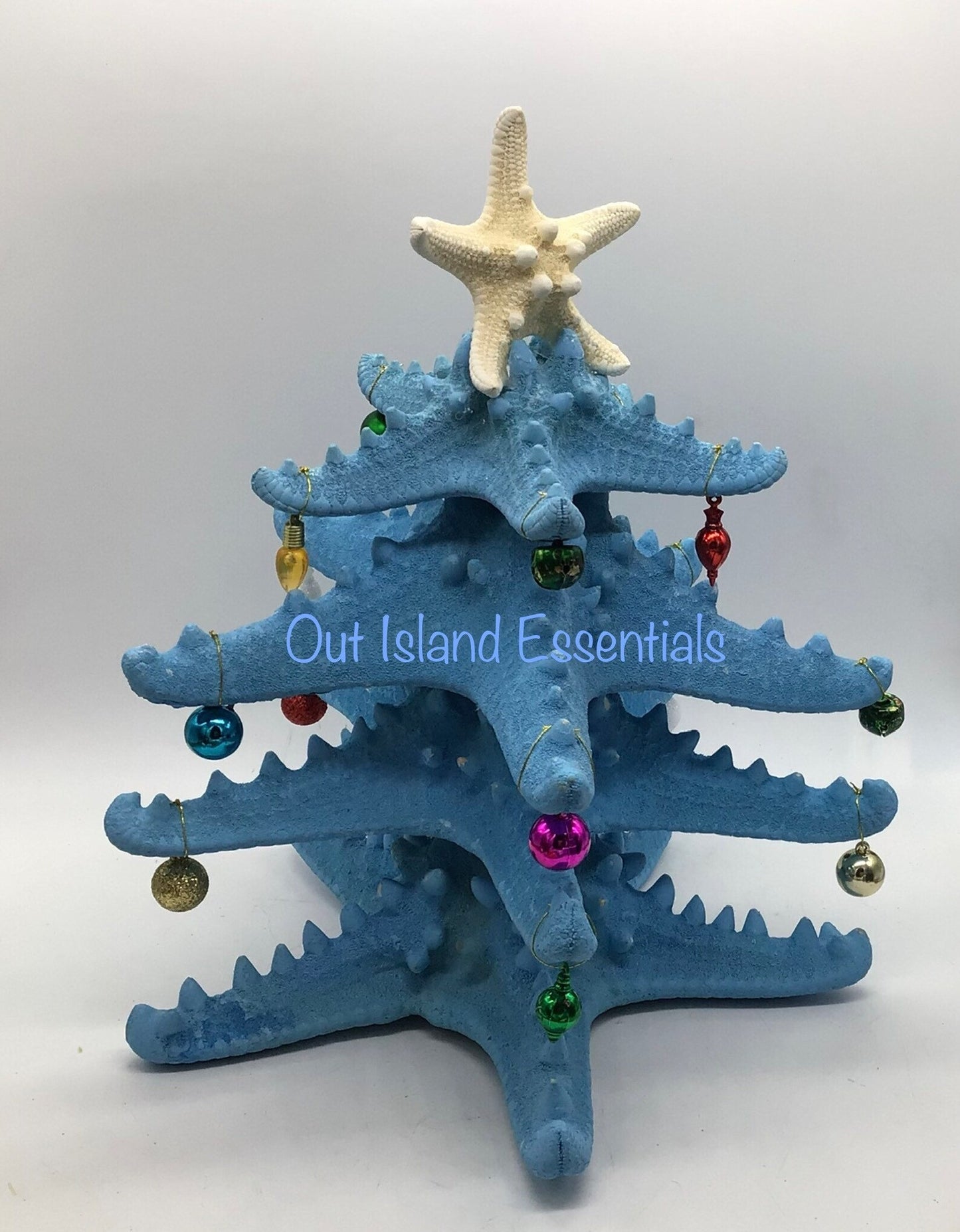 Handmade Starfish Christmas Tree Decoration, Blue Tabletop Starfish Christmas Tree