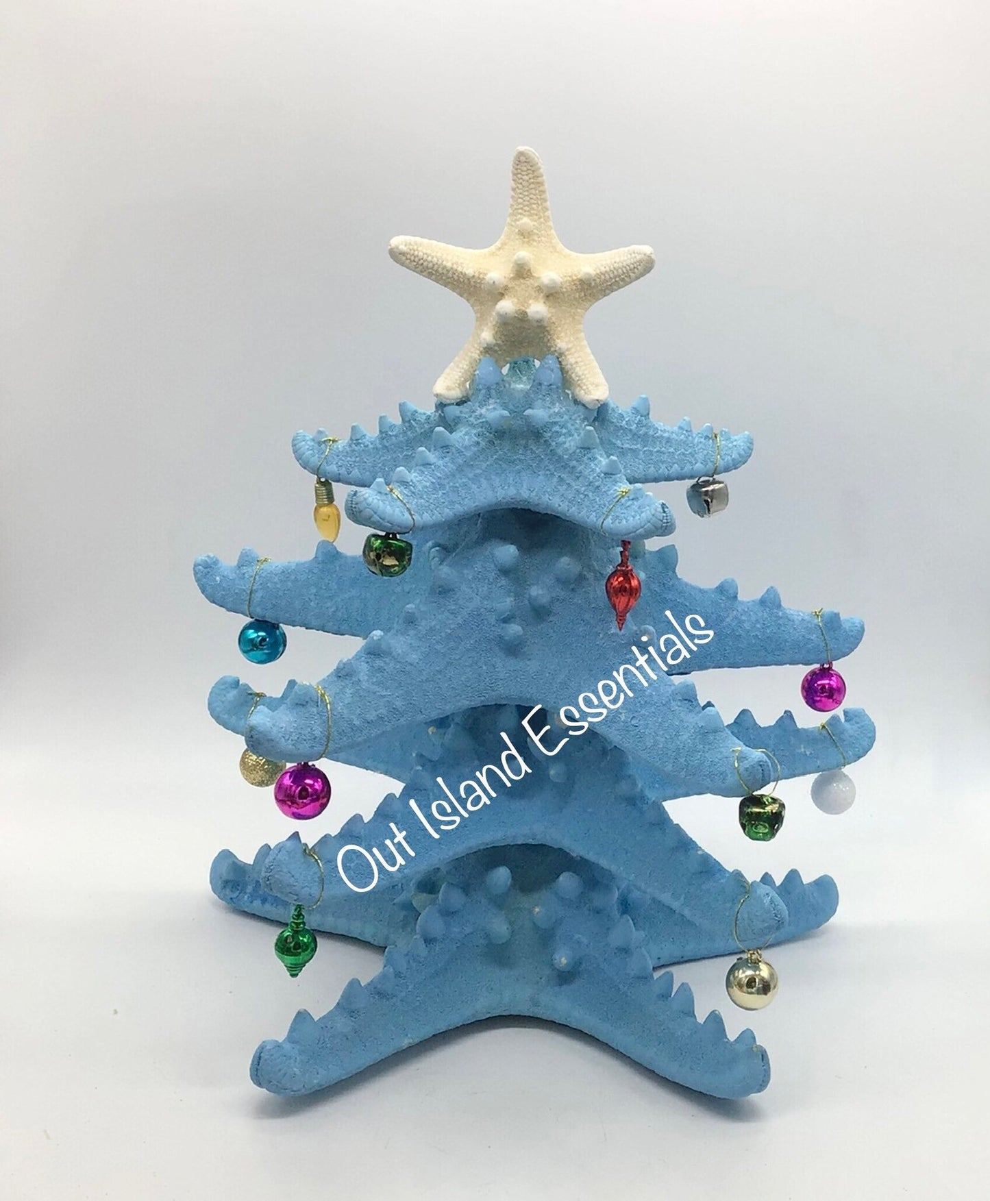 Handmade Starfish Christmas Tree Decoration, Blue Tabletop Starfish Christmas Tree