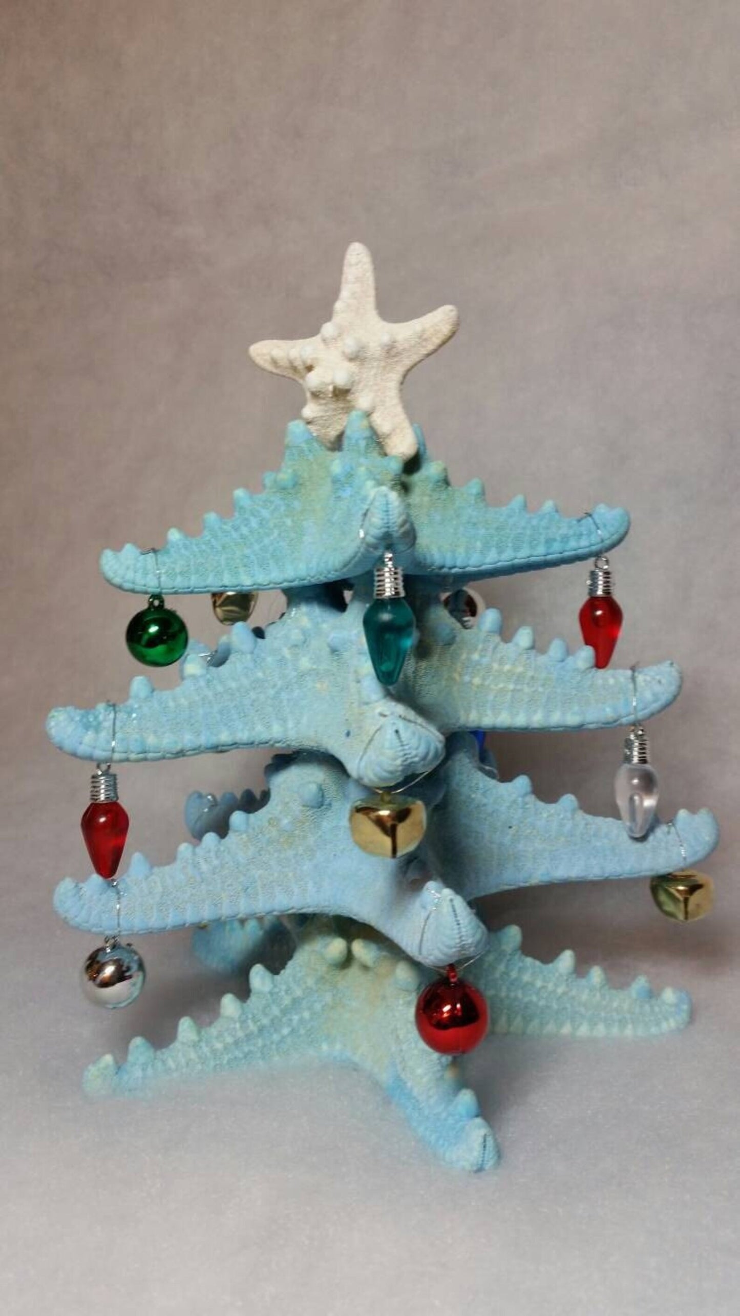 Handmade Starfish Christmas Tree Decoration, Blue Tabletop Starfish Christmas Tree