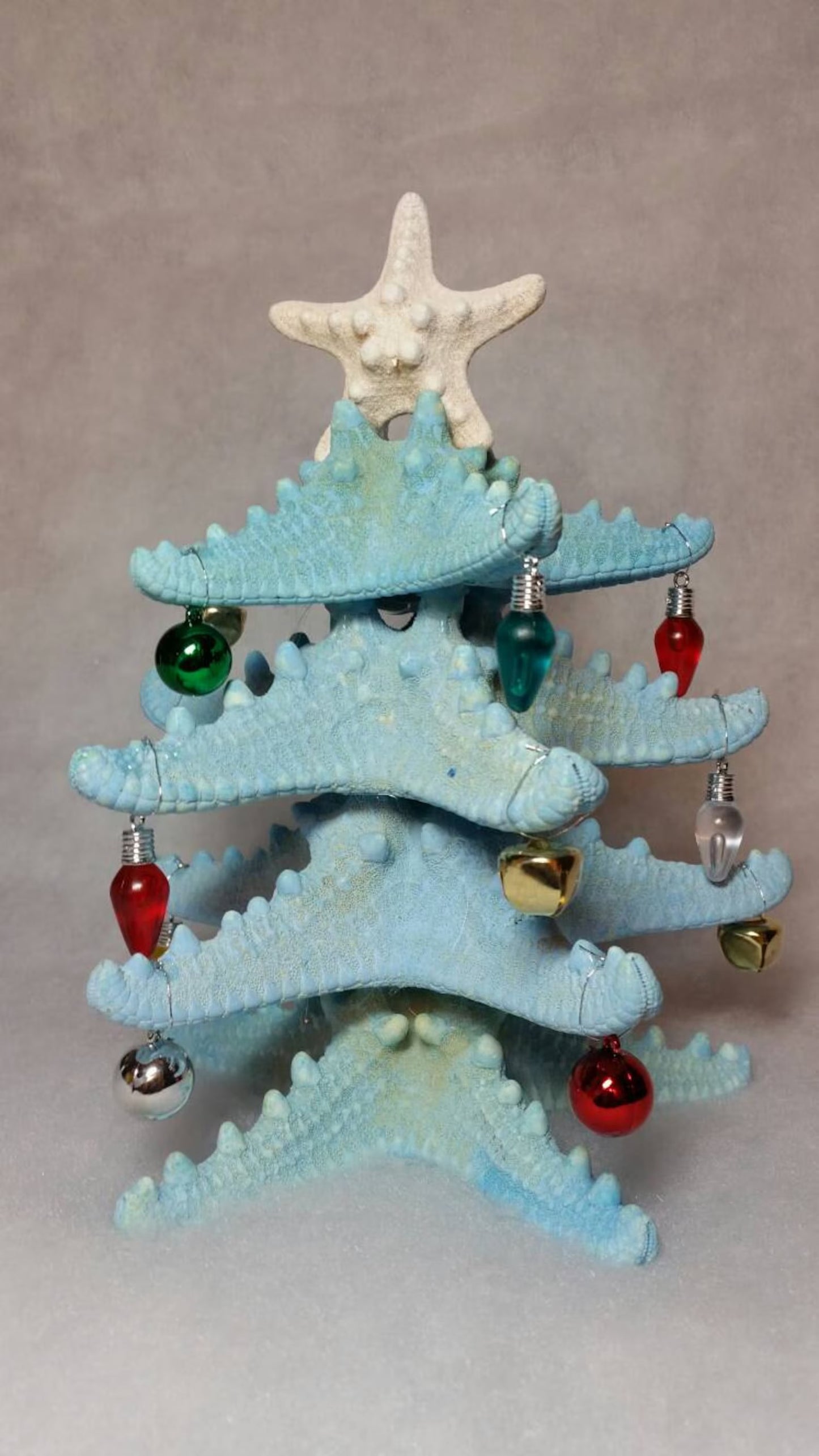 Handmade Starfish Christmas Tree Decoration, Blue Tabletop Starfish Christmas Tree