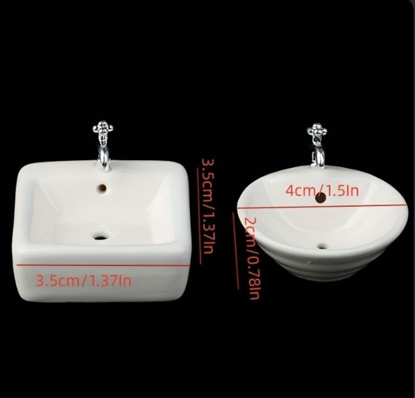 Miniature On Counter Bathroom Sink Miniature Porcelain Dollhouse Sink 1:12 Scale Countertop Sink