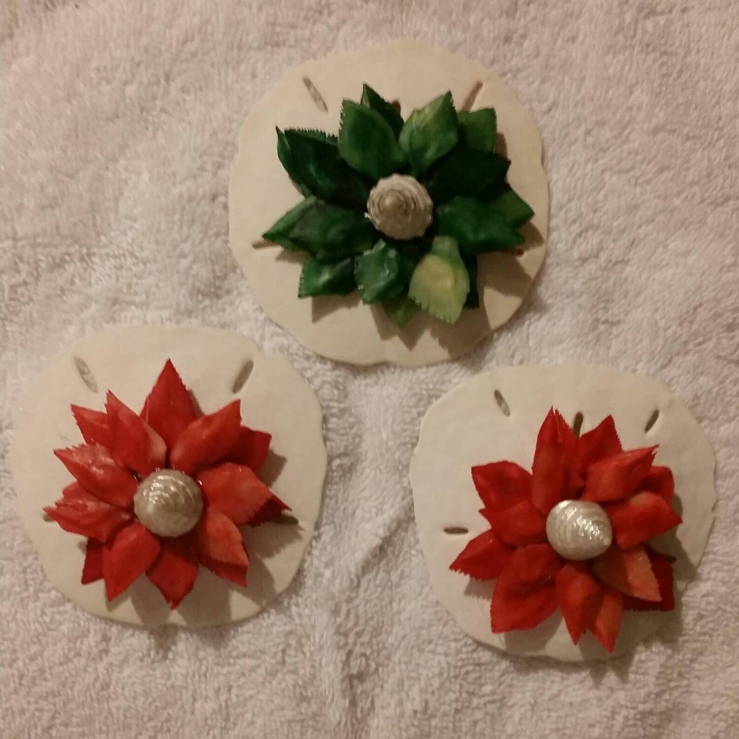 OOAK Poinsettia Sand Dollar Christmas Ornament, Sanddollar Christmas Ornaments, Seashell Christmas Ornaments