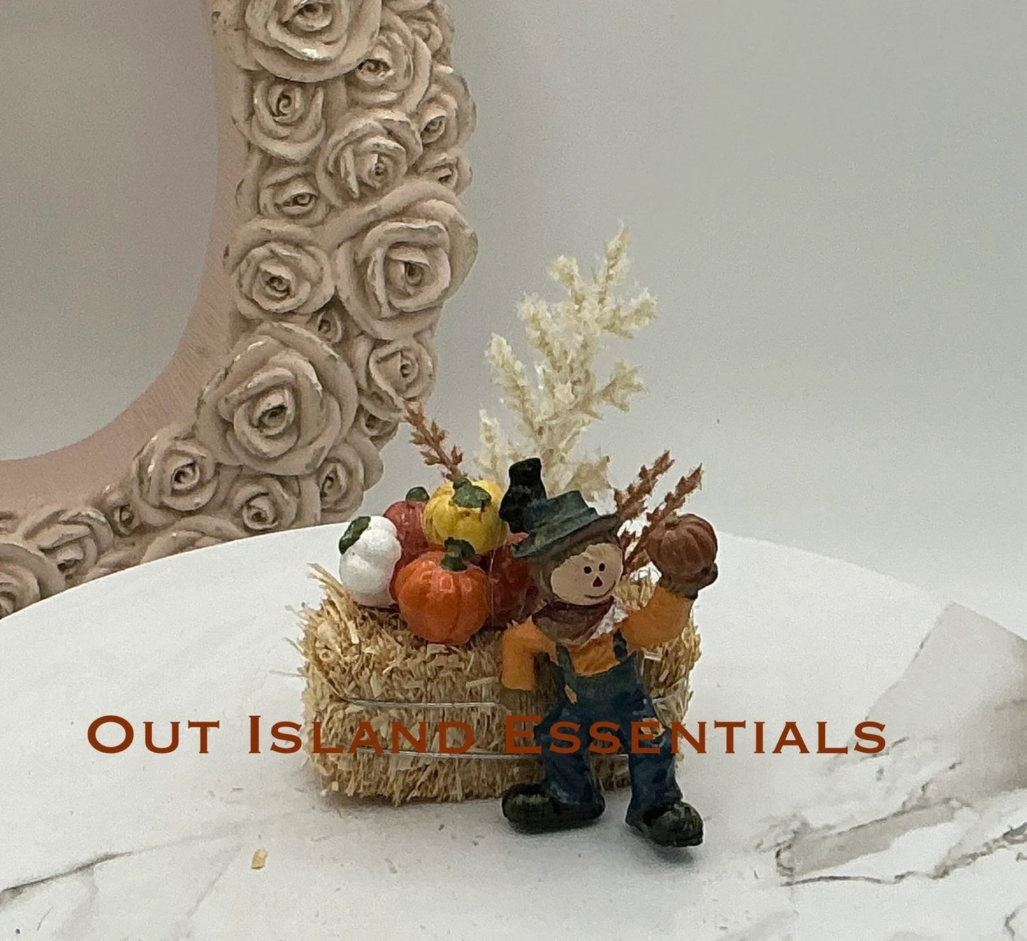 Artisan Made Miniature Fall Hay Bales I Miniature Scarecrow And Hay Bale I Miniature Pumpkin Hay Bale I 1:12 Scale