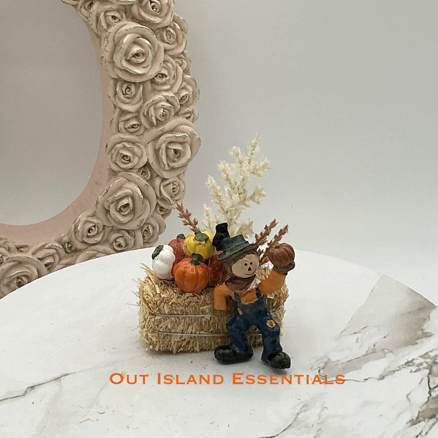 Artisan Made Miniature Fall Hay Bales I Miniature Scarecrow And Hay Bale I Miniature Pumpkin Hay Bale I 1:12 Scale
