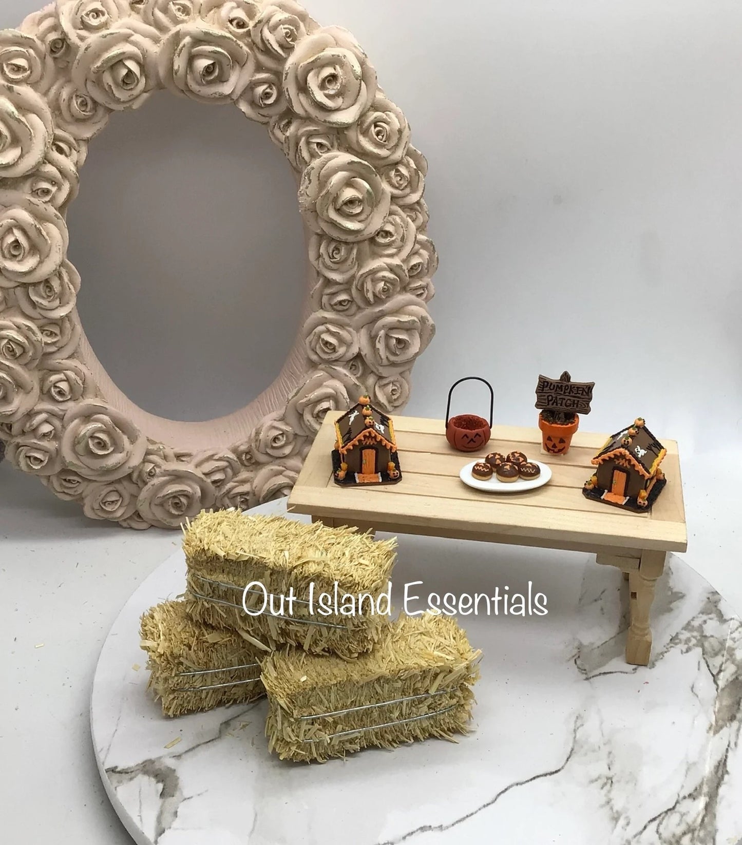 Artisan Made Miniature Fall Hay Bales I Miniature Scarecrow And Hay Bale I Miniature Pumpkin Hay Bale I 1:12 Scale