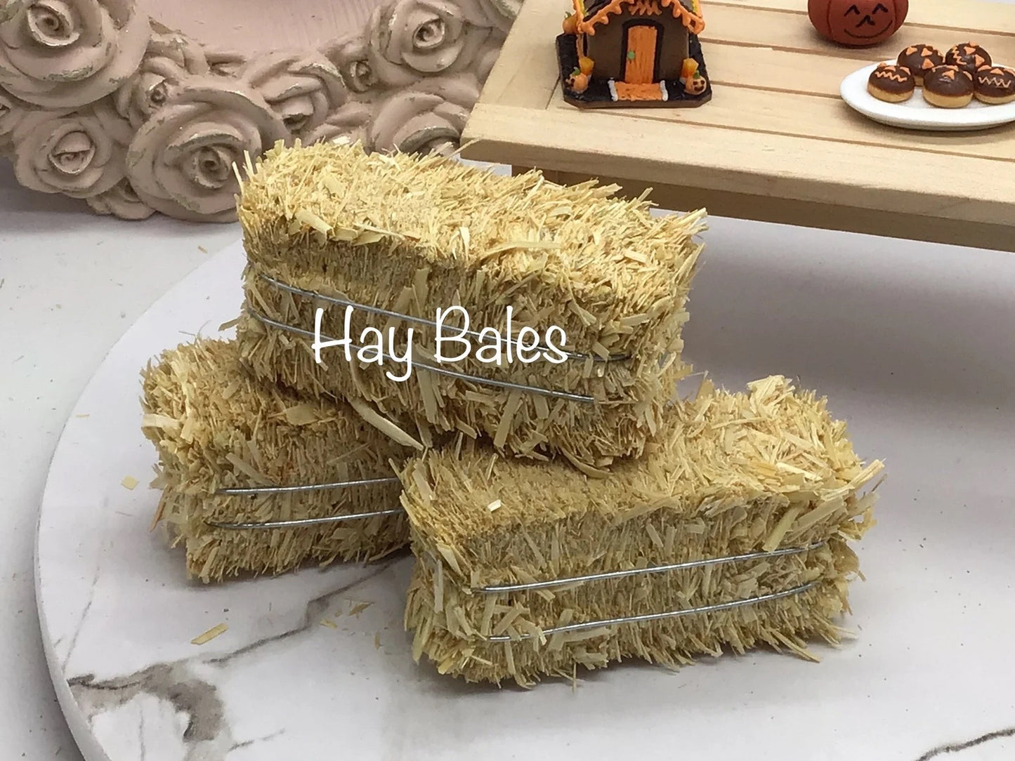 Artisan Made Miniature Fall Hay Bales I Miniature Scarecrow And Hay Bale I Miniature Pumpkin Hay Bale I 1:12 Scale