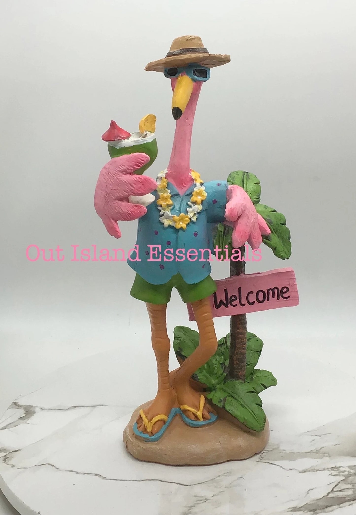 Welcome Flamingo Statue I Cocktail Flamingo I Funny Flamingo Statue I Beach Flamingo I Tipsy Flamingo Table Decor