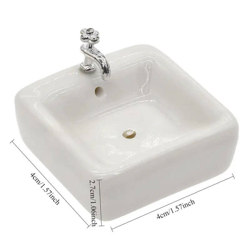 Miniature On Counter Bathroom Sink Miniature Porcelain Dollhouse Sink 1:12 Scale Countertop Sink