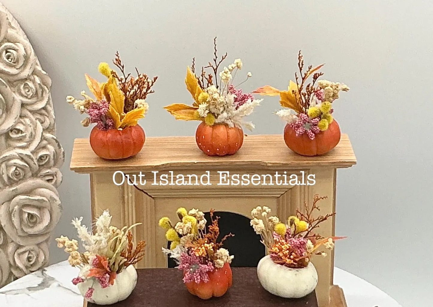 OOAK Miniature Pumpkin with Floral Arrangement I Miniature Fall Centerpiece I Miniature Dollhouse Fall Decor 1:12 Scale