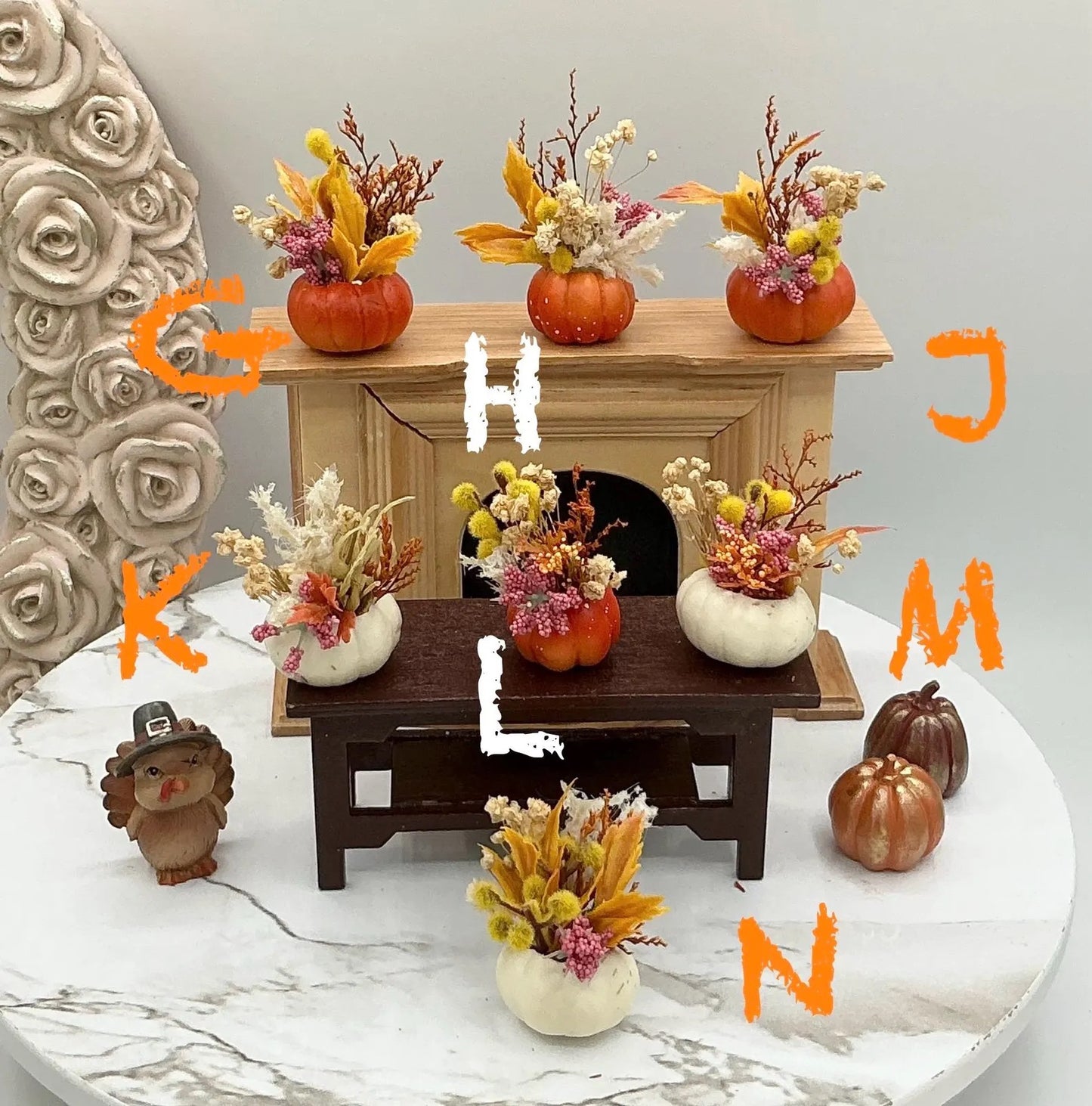 OOAK Miniature Pumpkin with Floral Arrangement I Miniature Fall Centerpiece I Miniature Dollhouse Fall Decor 1:12 Scale