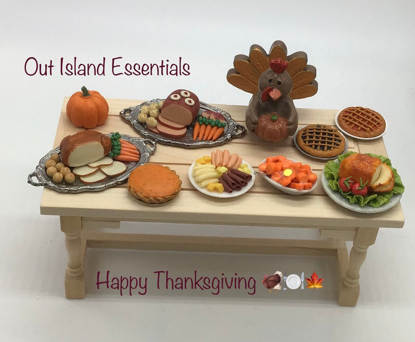 Happy Miniature Thanksgiving Dinner I Dollhouse Miniature Thanksgiving Food I Mini Thanksgiving Decor I Miniature 1:12 Scale Thanksgiving