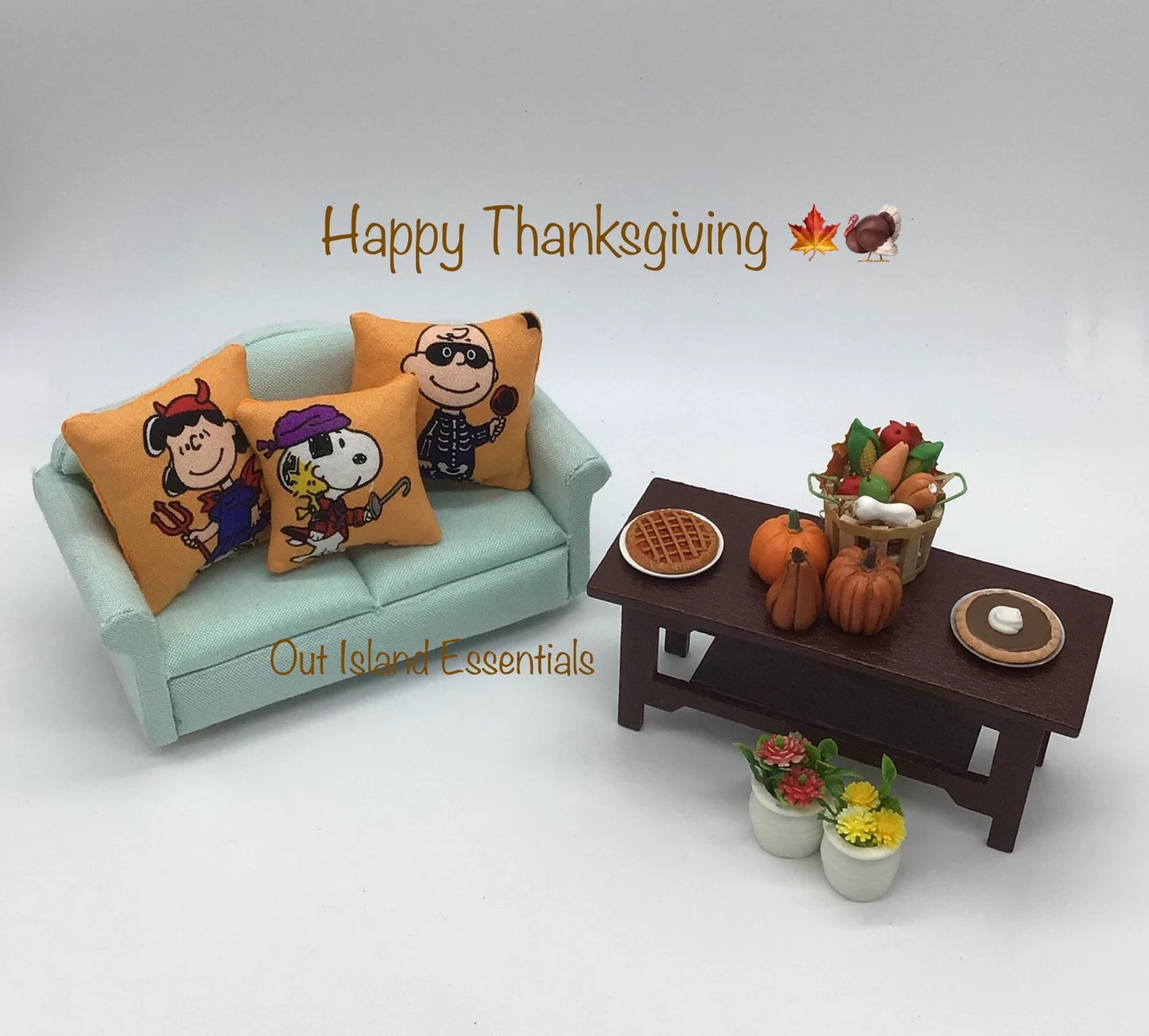 Happy Miniature Thanksgiving Dinner I Dollhouse Miniature Thanksgiving Food I Mini Thanksgiving Decor I Miniature 1:12 Scale Thanksgiving