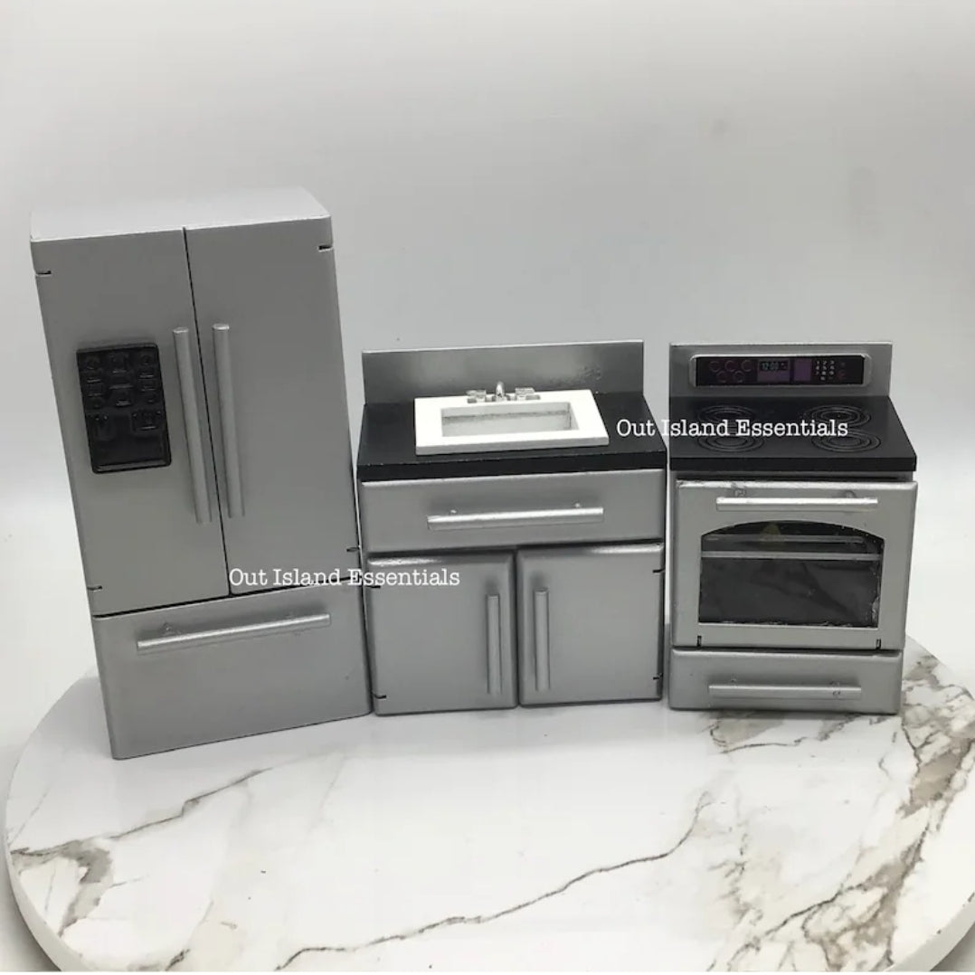 3pc Miniature Stainless Steel Kitchen Appliances I Dollhouse Miniature Kitchen I Kitchen Essentials I Miniature 1:12 Scale Kitchen