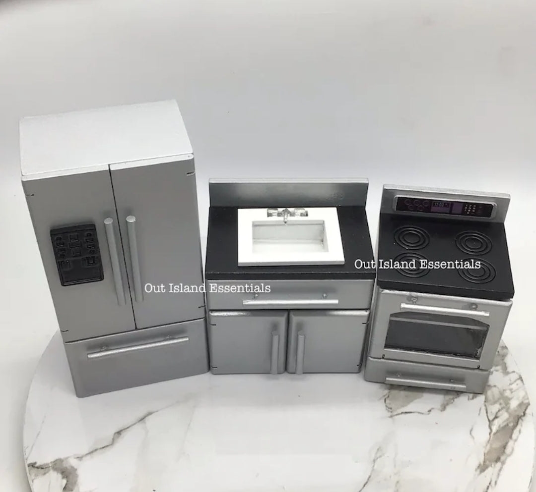 3pc Miniature Stainless Steel Kitchen Appliances I Dollhouse Miniature Kitchen I Kitchen Essentials I Miniature 1:12 Scale Kitchen