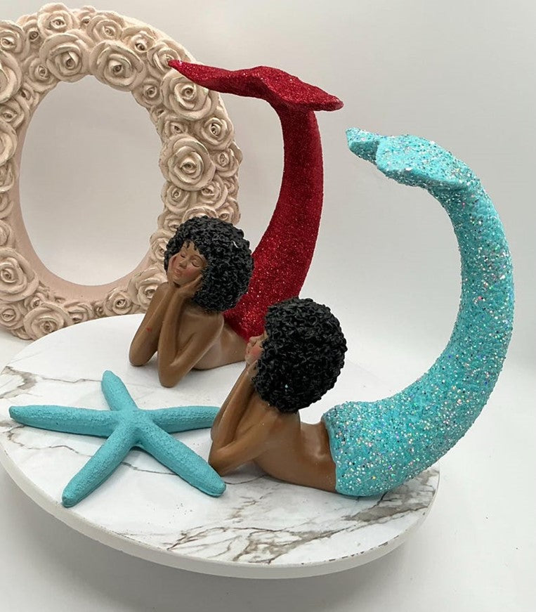 Extreme Glitter Brown Tail Up Mermaid Statue I Brown Girl I Melanin Day Dreaming Mermaid