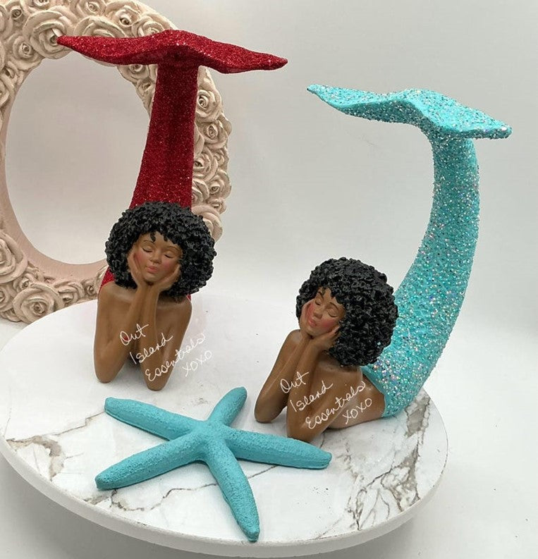 Extreme Glitter Brown Tail Up Mermaid Statue I Brown Girl I Melanin Day Dreaming Mermaid