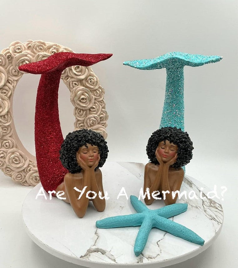 Extreme Glitter Brown Tail Up Mermaid Statue I Brown Girl I Melanin Day Dreaming Mermaid