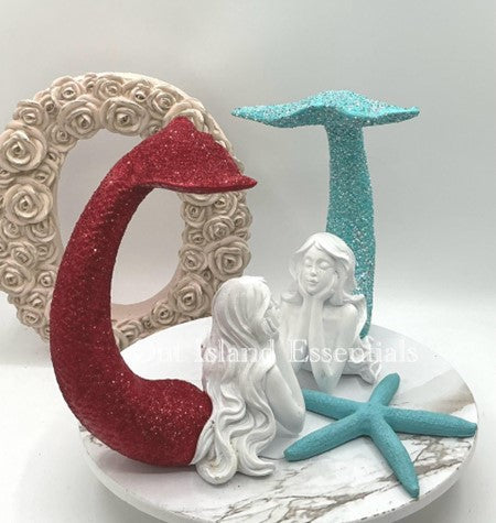 Extreme Glitter Tail Up Mermaid Statue | Glitter Mermaid Decoration | Fancy Tail Mermaid