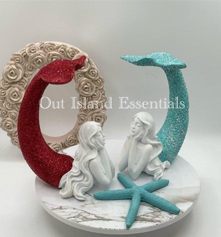 Extreme Glitter Tail Up Mermaid Statue | Glitter Mermaid Decoration | Fancy Tail Mermaid